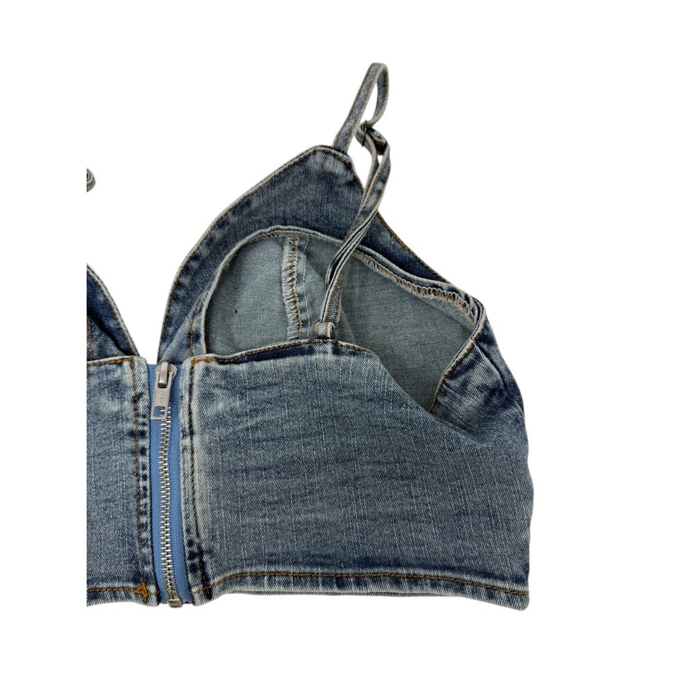 Shein Blue Denim Bra Top Zip Back Festival Rave Crop Bralette Size Large - Picture 6 of 10